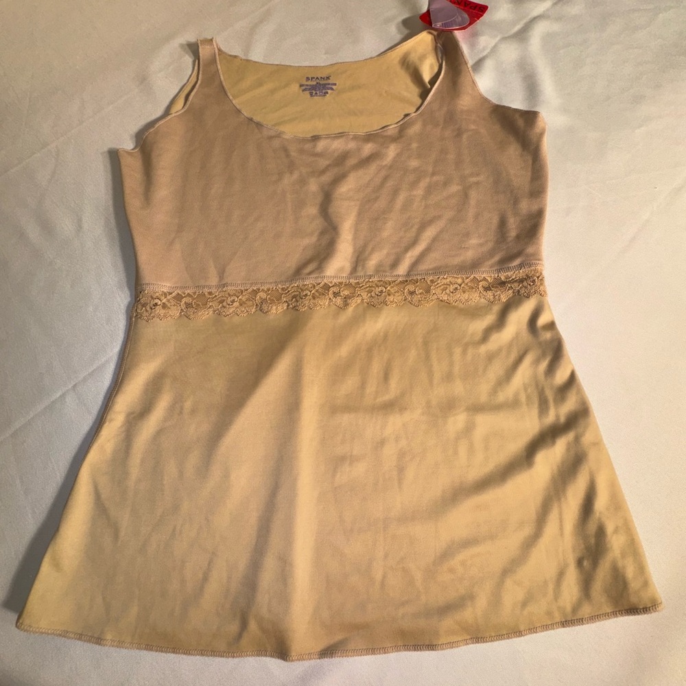Beige Lace Trim Tank Top